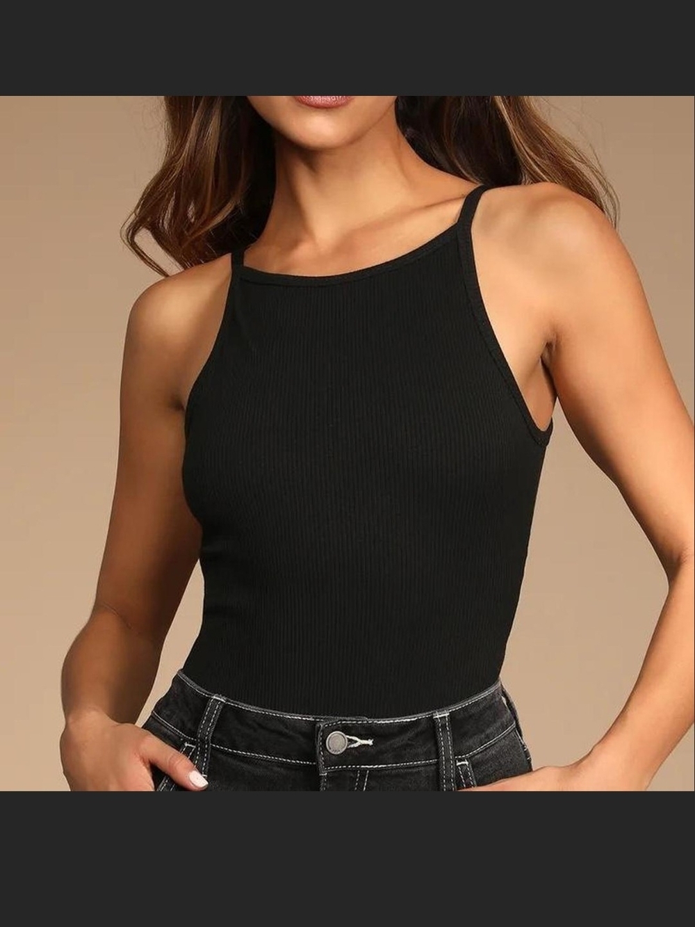 Ribbed High Neck Tank Top - Black Bodysuit